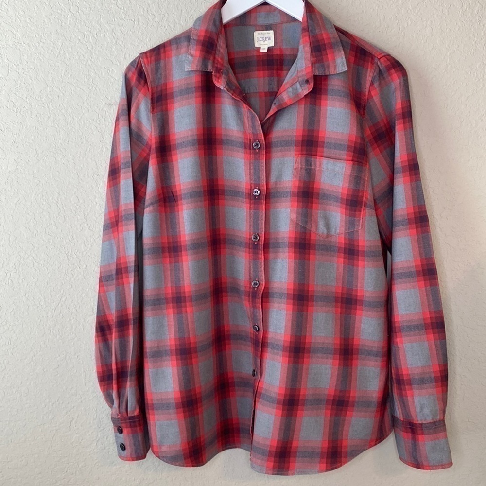 J. Crew Factory The Perfect Plaid Shirt Gray Red